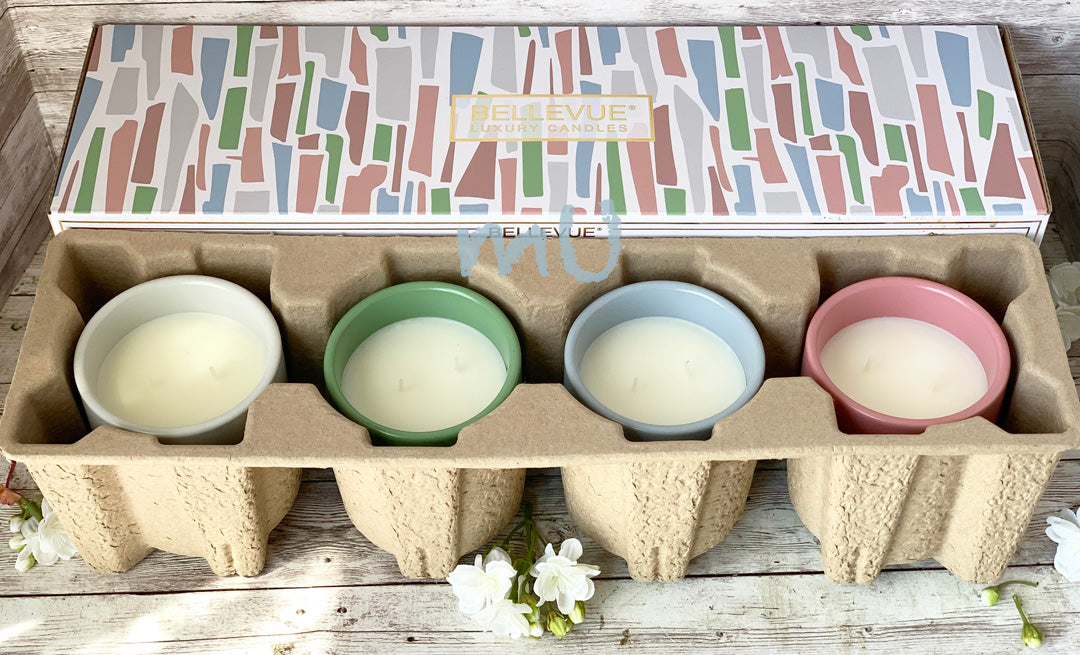 BELLEVUE LUXURY CANDLES 4 CERAMIC SOY BLEND 10 OZ GIFT SET