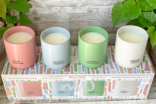 BELLEVUE LUXURY CANDLES 4 CERAMIC SOY BLEND 10 OZ GIFT SET